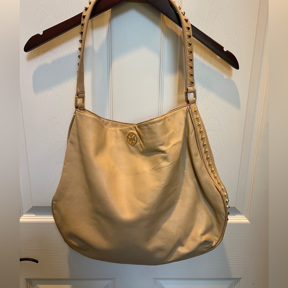 Tory Burch Gold Pyramid Studded Hobo Shoulder Bag
